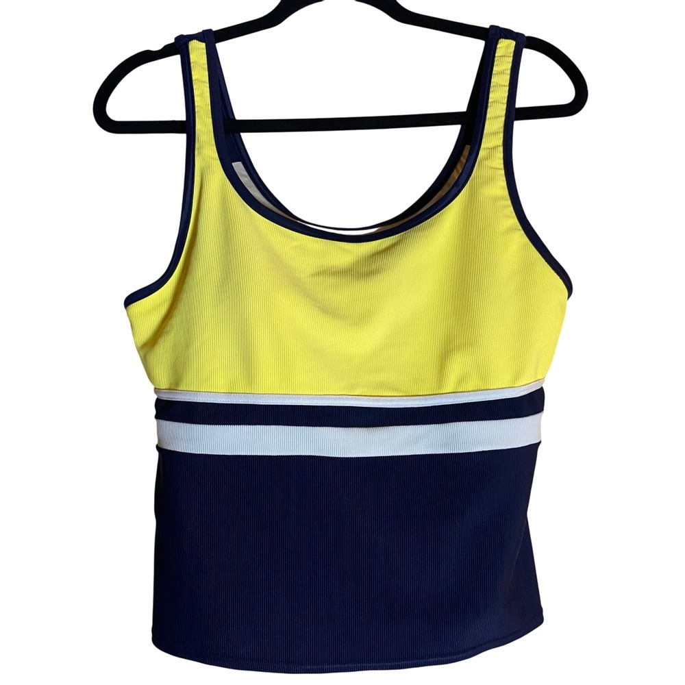 L.L.Bean Tank Tankini Top Colorblock Ribbed Sleeveless Swim Top Size 16 Long